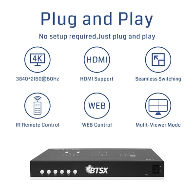 Bitvisus 8x1 4K60 Solution de surveillance de conférence HDMI 8 en 1 Sortie noire Multi-Viewer Adaptateur de commutateur d'écran BIT-MV-4K60-801