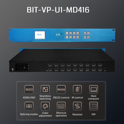Processeur vidéo 4K60   4 entrées, 16 sorties pour l'affichage multi-écran Processeur murale vidéo 4K professionnel   Switching et splicing transparents Processeur vidéo HDMI à 16 canaux    Idéal pour le commandement et le contre-contrôle
