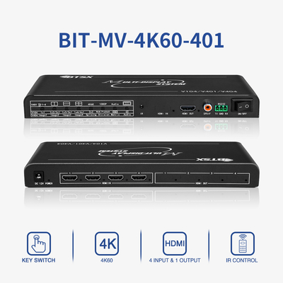 Solution de surveillance de conférence de sécurité HDMI 4x1 Bitvisus 4 en 1 sortie 4K60 Affichages multiples Adaptateur de commutation d'écran multi-vues